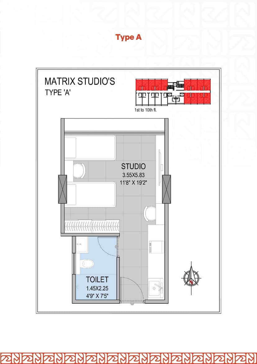 Architectural floor plan for Studio Type A