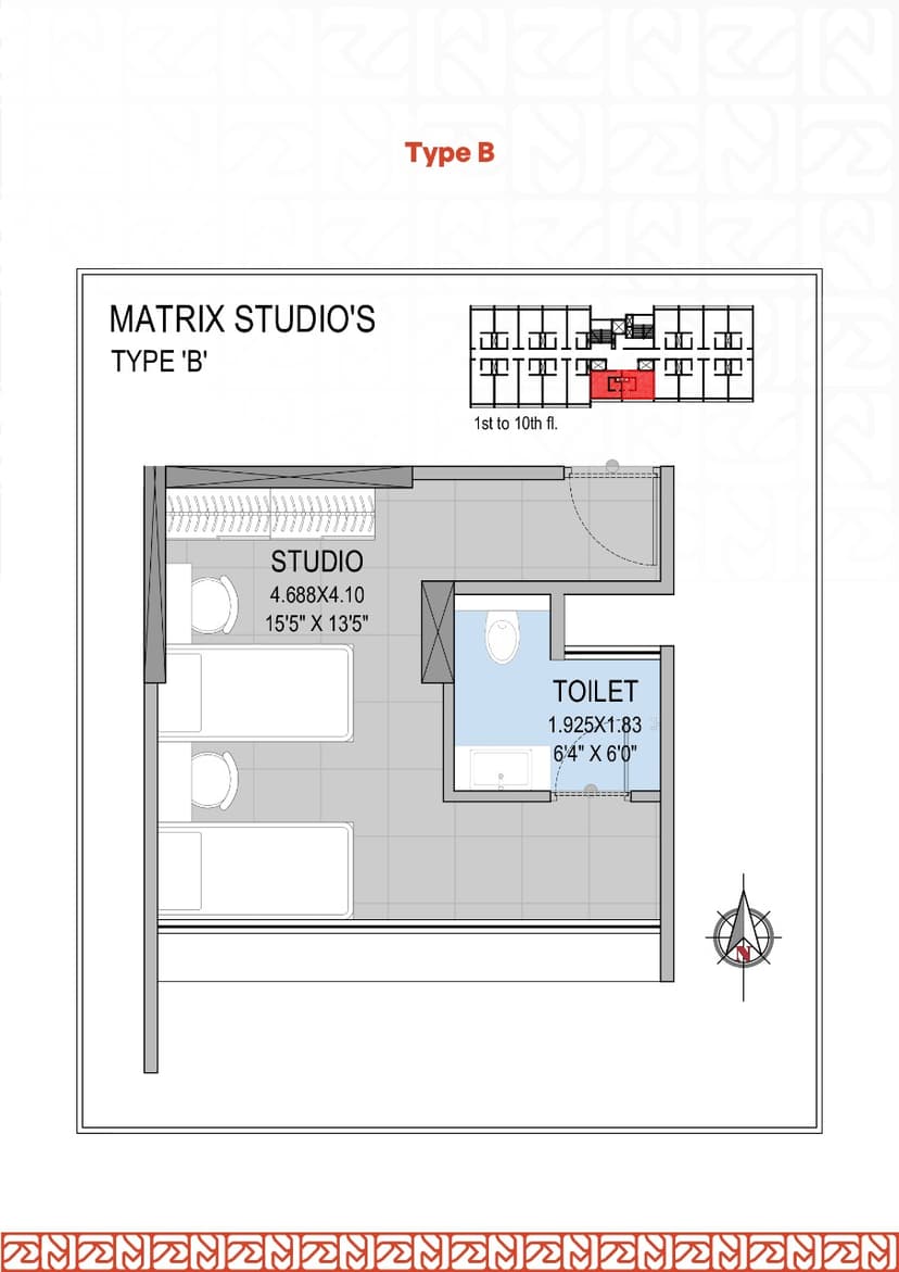 Architectural floor plan for Studio Type B