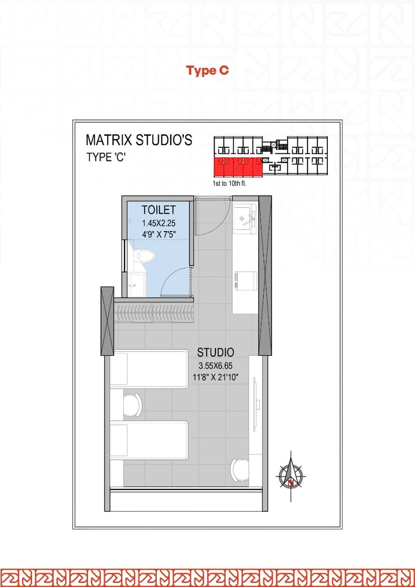 Architectural floor plan for Studio Type C