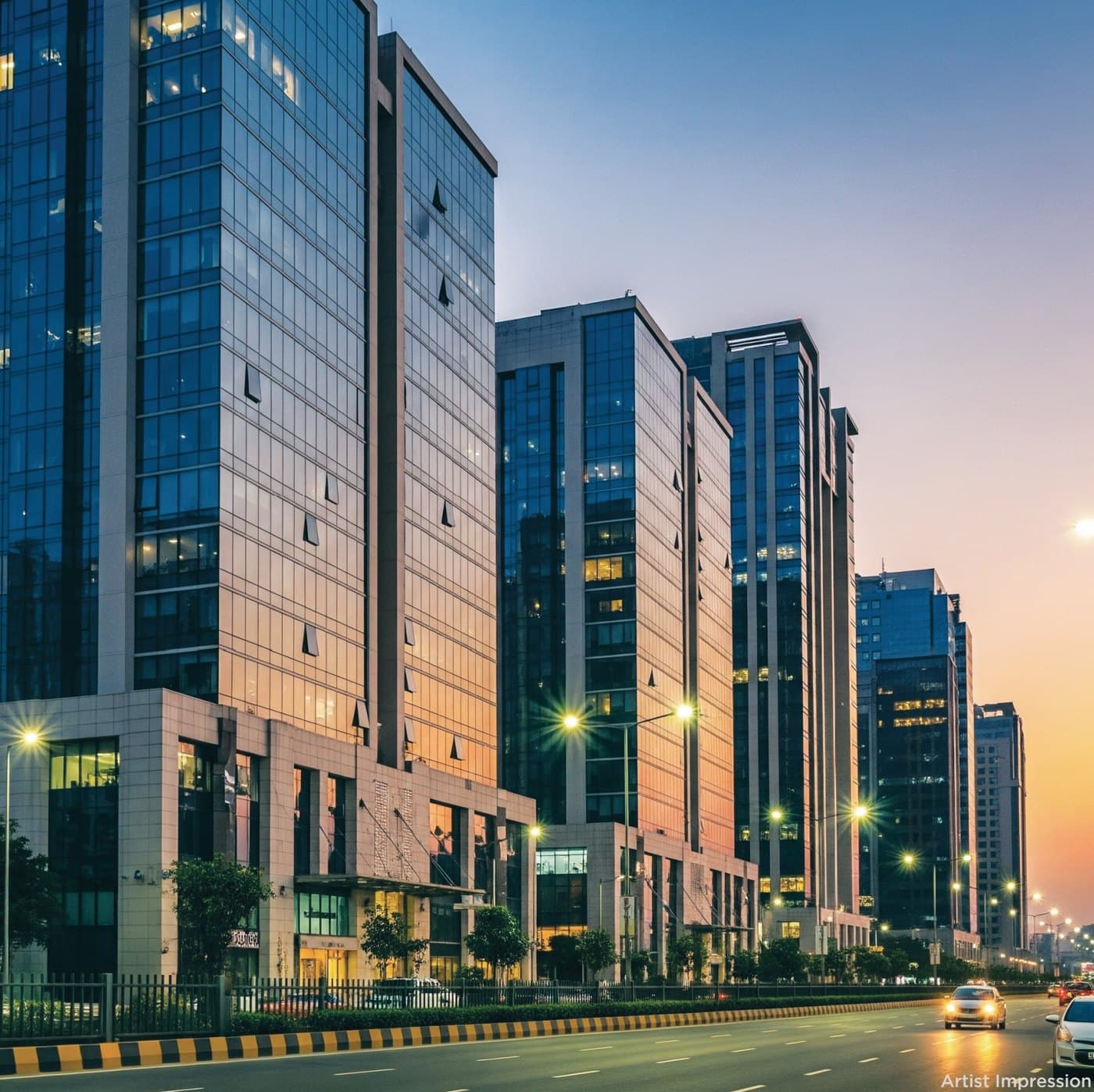 Business district near Koregaon Park Annexe at dusk